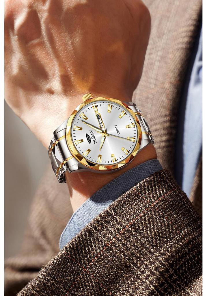 Men's Luminous Double Calendar Quartz Watch with Steel Strap – Hot-Selling