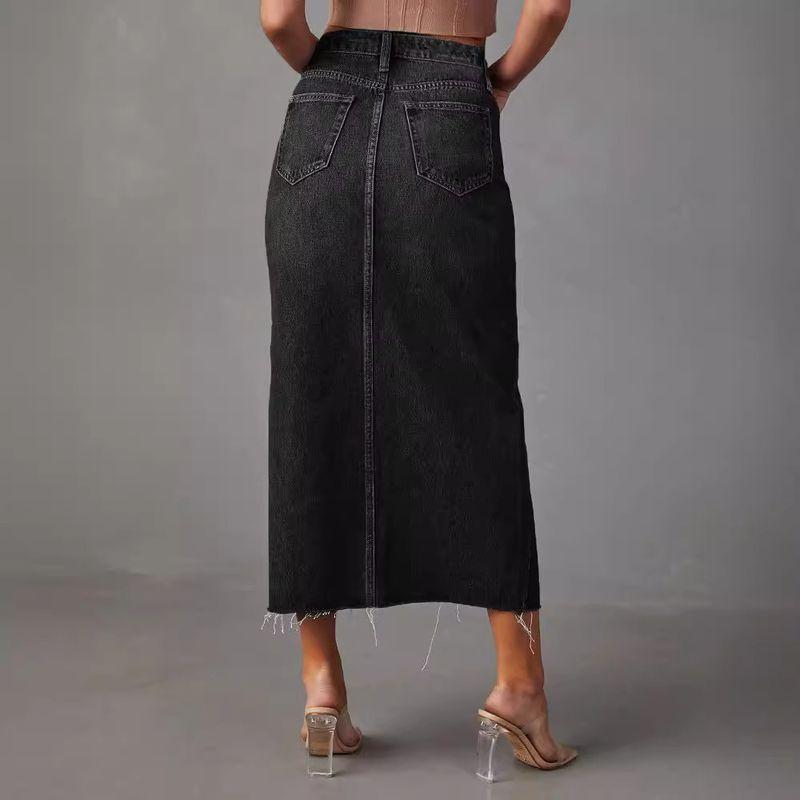 Women Long Jean Skirts Stretch Denim Midi Bodycon Skirt