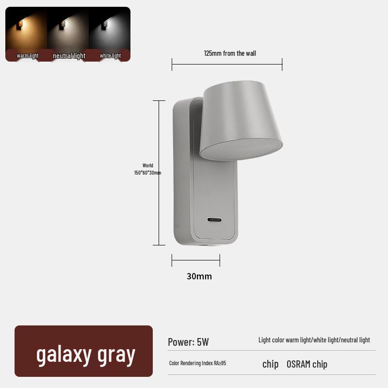 Rotatable LED Bedside Wall Light with Switch for Hotel, Guest Room, or Bedroom Reading.