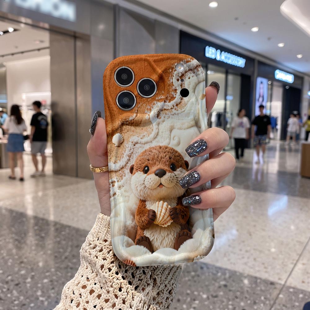Fluffy Otter Beach Shell Wavy Edge Phone Case For iPhone 17 16 15 14 13 12 11 8 7 Plus Pro Max Cute Animal Soft Cover