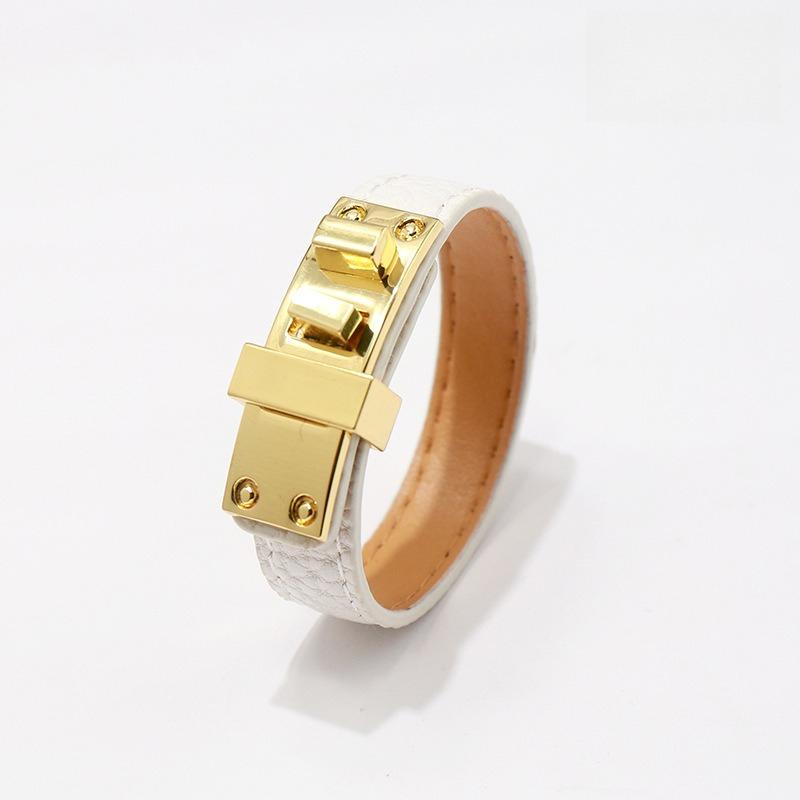 Trendy Punk Lychee Grain Single Loop Leather Belt Buckle Alloy Pu Bracelet Hot Selling Bangle