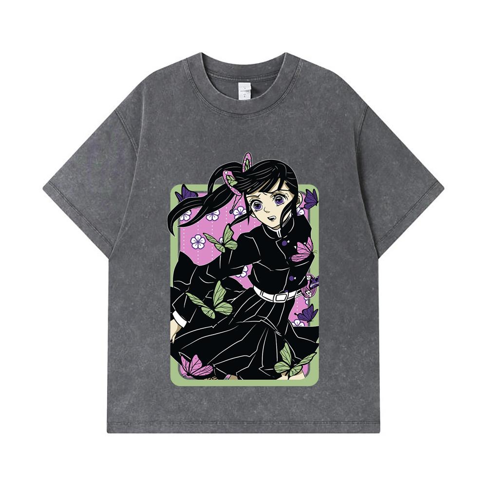 275 GSM Washed T-shirts 100% Cotton Demon Slayer V77 Kanao Print Unisex Heavy Cotton T Shirt