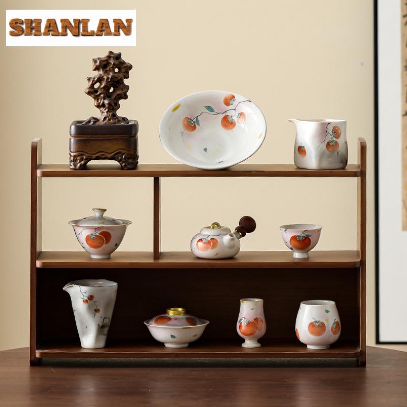 Hand-painted Persimmon Gaiwan Luxury Tea Tureen Tea Bowl With Lid Kit Tea Maker Cover Bowl Kung Fu Tea Set Accessories Gift