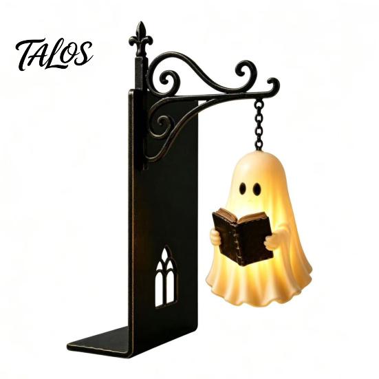 Luminous Pendant Desk Lamp Gothic Metal Bookends with Hanging Light, Cat Raven Ghost Decorative Retro Wrought Iron Book Ends Bookshelf Lamp,