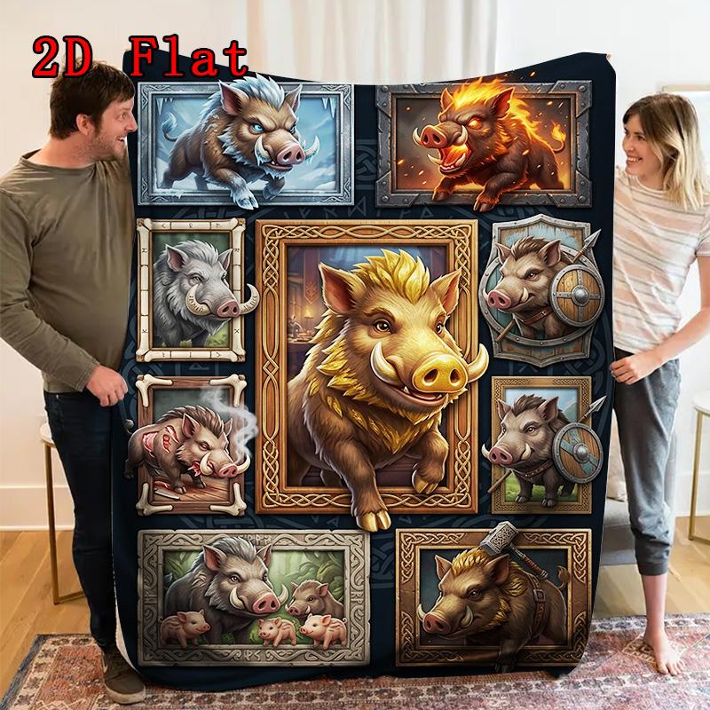 Boar Variations Art 2D Flat Pattern Flannel Blanket, High Quality All Seasons, Home Decor, Warmth and Comfort, Perfect for Christmas Gifts.