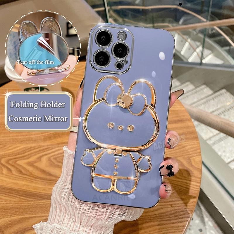 

Роскошный чехол-держатель для зеркала с покрытием для iPhone 15 14 11 12 13 Pro Max Mini 7 8 Plus X Xs Xr 15pro 14plus силиконовый чехол-подставка Se For iPhone 7 8