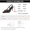 Fashion Buckle Strap Design High Heels Sandals for Women Flower Embroidery Stiletto Heel Party Shoes Woman Metal Chain Pointed Toe Pumps