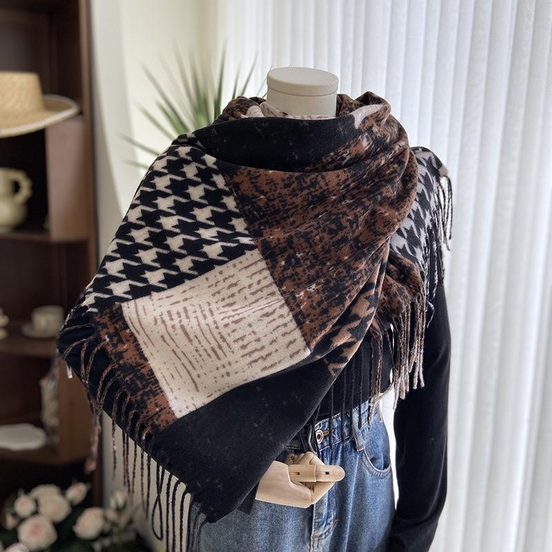 New Imitation Cashmere Scarf European and American Color Matching Tassel Printing Shawl Women's Winter Warm Scarf