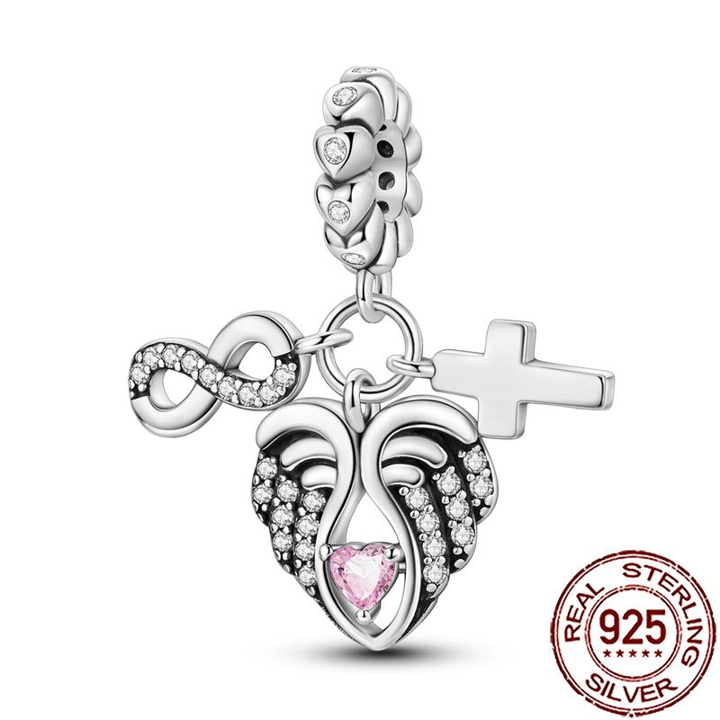 Charms Copper Angel Crucifix Cross Dangle Religious Beads Fit Snake Chain Bracelet Necklace Women Diy Jewelry