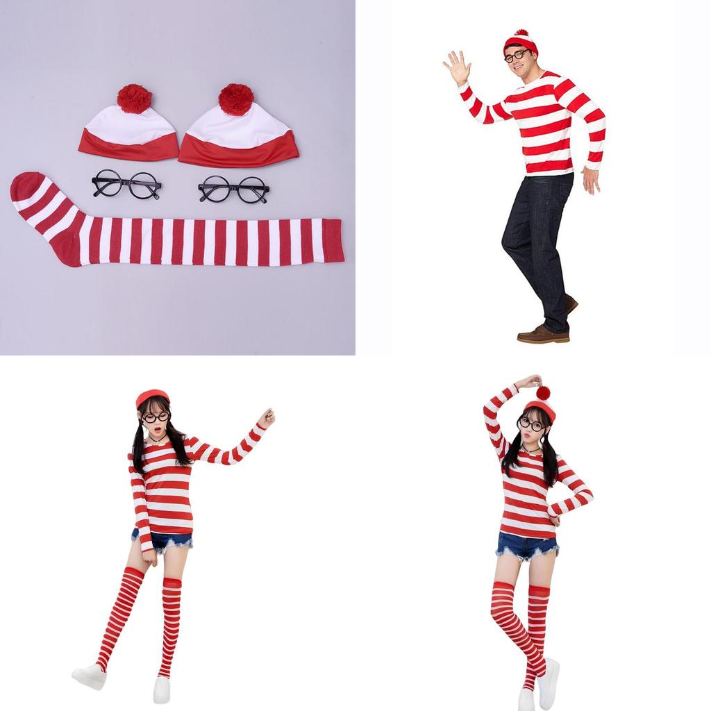 Where's Wally Halloween Costume Fun And Smart Uk Anime Cos Dress-up Outfit