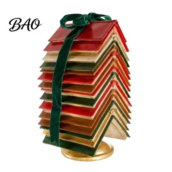 Literary Christmas Table Centerpiece Stacked Book Tree Tabletop Decor, Resin Page Ornament for Home Intellectual Decorations Office Desk, Rustic