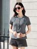 2026 Spring/Summer Women's Color Block Striped Knit Top - Short-Sleeved, Round Neck, Button-Up, Casual Versatile T-shirt