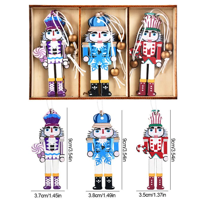 9Pcs Christmas Wooden Ornaments Nutcracker Soldier Xmas Tree Hanging Pendant Christmas Home Decorations New Year Gift