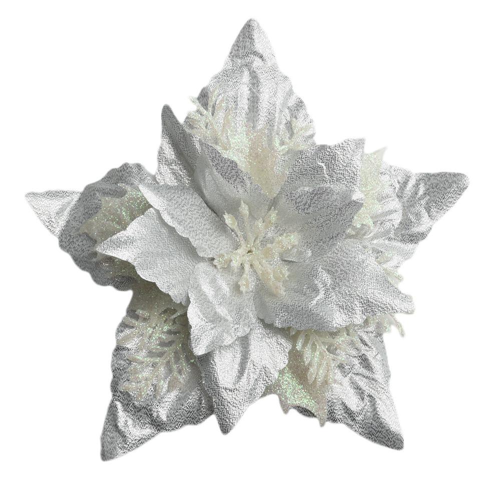 5 Pack Christmas Poinsettia Glitter Flower Ornaments in Colors