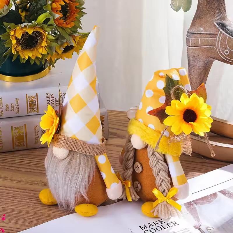 Sunflower Farmhouse Gnome Plush Decor:Cute Couple Soft Dolls,Durable Home Tabletop/Bookcase Ornament,Perfect Festival Gift&