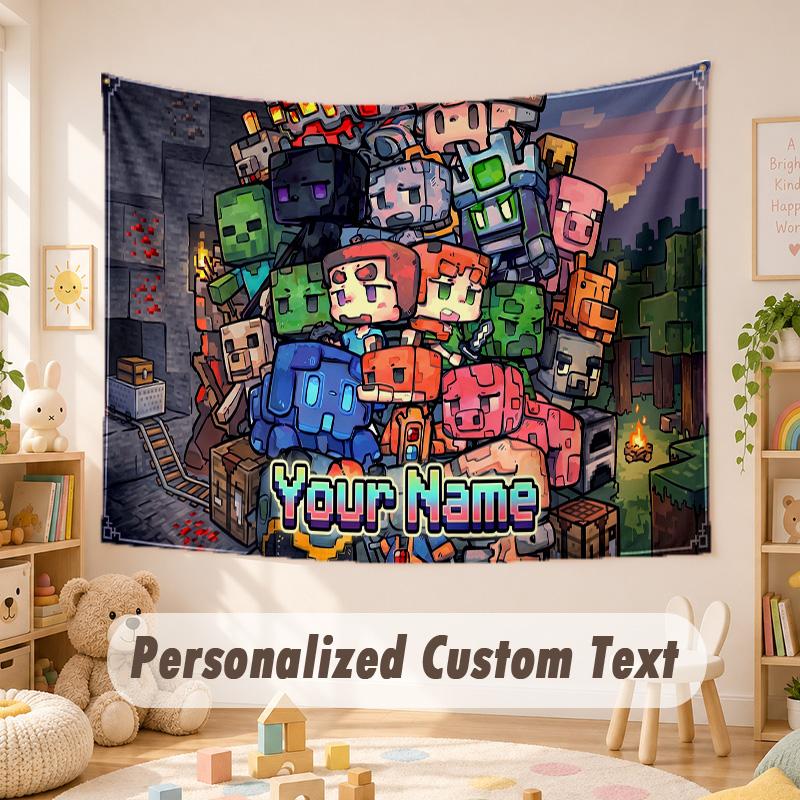 Custom Name Text Tapestry,Minecraft Boho Wall Hanging, Decorative Backdrop Tapestry For Room