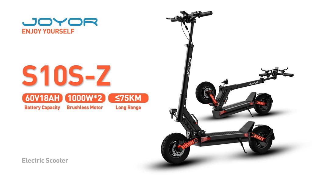 JOYOR S10-S-Z Adult Electric Scooter, 1000W * 2 Dual Drive Motor, 60V 18AH Battery, Range 75km, 10 Inch Off-road Tires, Foldable