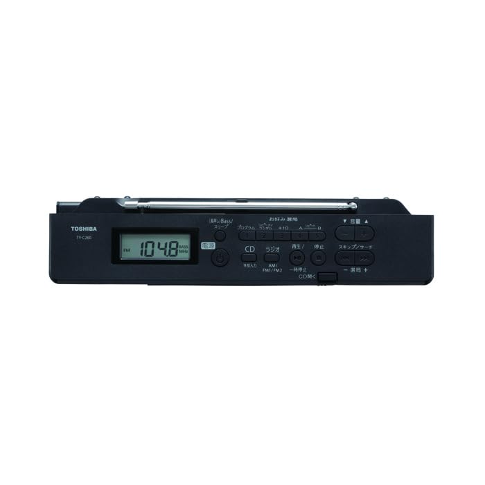 TOSHIBA TY-C260 (K) Slim & Compact CD Radio with Wide FM, Alkaline Battery Compatible, 6.2cm Depth, and Language Learning Features