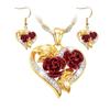 Heart-Shaped Rose Earrings & Necklace Set - Women's European & American Fashion Jewelry