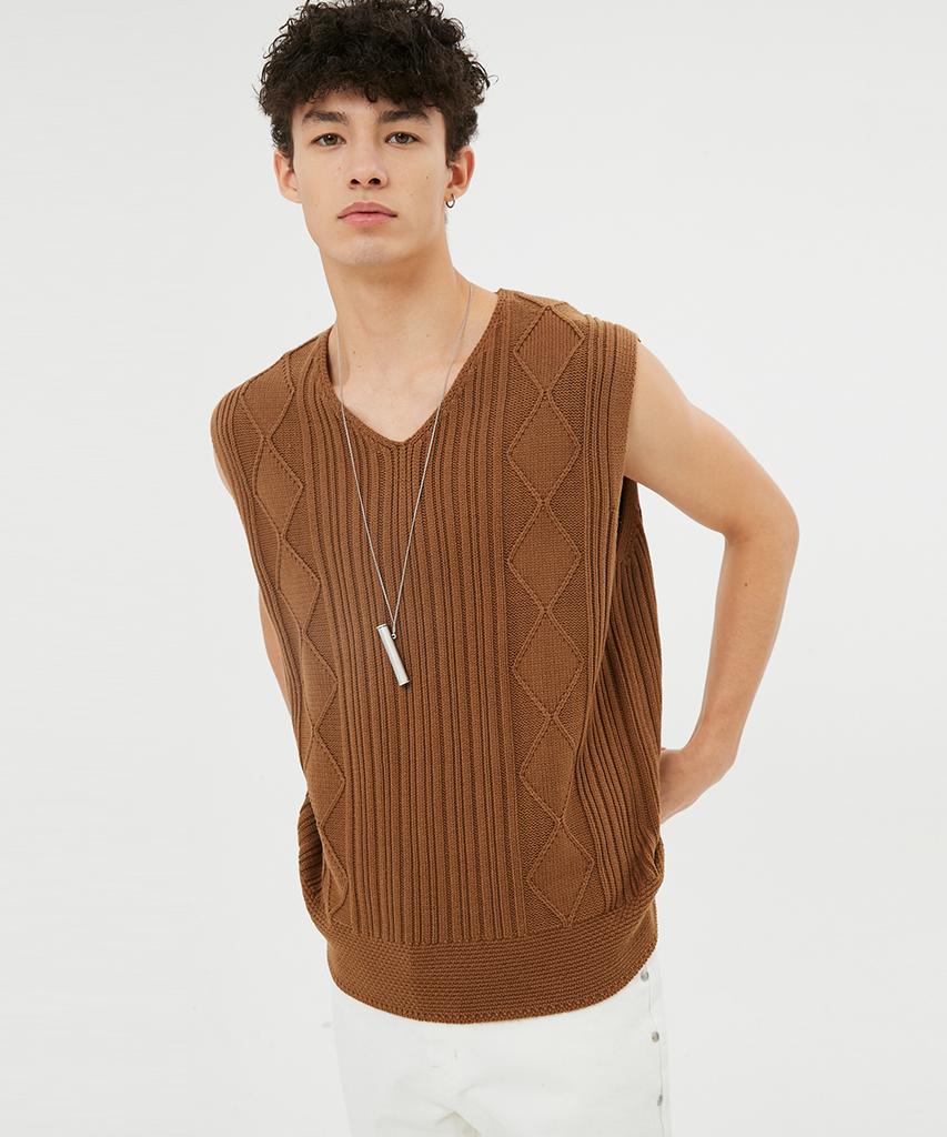 Moonsun Unisex, Solar Dia Ribbed Knit Vest / Camel