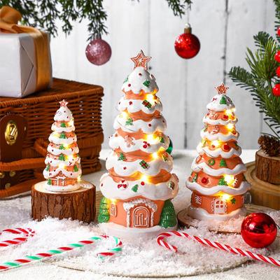 Lebkuchenhaus Weihnachtsbaum Figur Leuchtender Harzbaum in Lebkuchenhausform mit LED-Licht für Indoor-Heimparty-Dekor