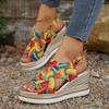 Rainbow Graffiti Wedge Heels Sandals for Women Summer 2025 Peep Toe Platform Sandals Woman Buckle Strap Thick Bottom Beach Shoes