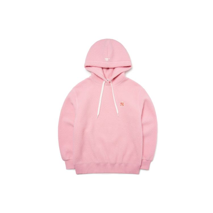 MLB Basic Logo New York Yankees Logo Lammwolle Lockerer Hoodie Langarm Sweatshirt Damen Hoodies Rosa 3FHDF5316-50PKS XS white