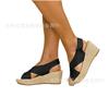 Large Size Hollow Hemp Rope Muffin Thick-soled Sandals Women's Straw Buckle Wedge Heel Fish Mouth Sandals