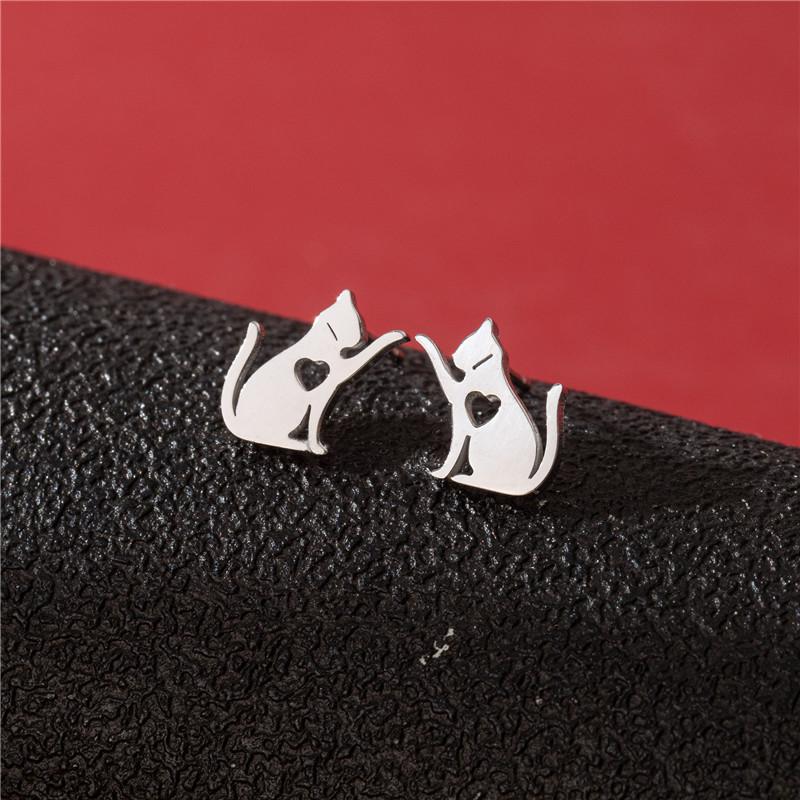 Cute Cat Stainless Steel Stud Earrings for Women Persian Cat Ear Jewelry Girls Student Birthday Earring Gifts Accessories