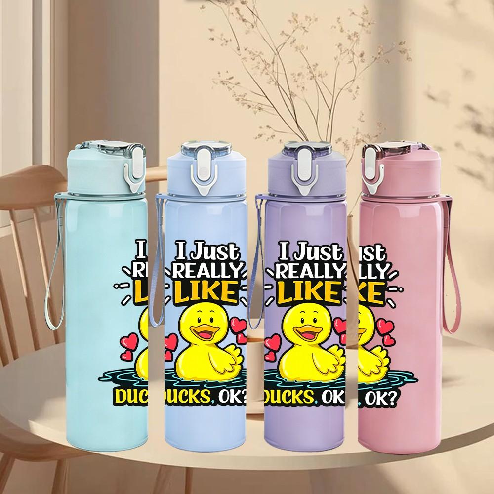 1PC Duck Duck Goose Joke Cartoon Print 750ml Color Plastic Sports Water Bottle Leakproof Flip Straw Lid Suitable for Sports Office Home Use