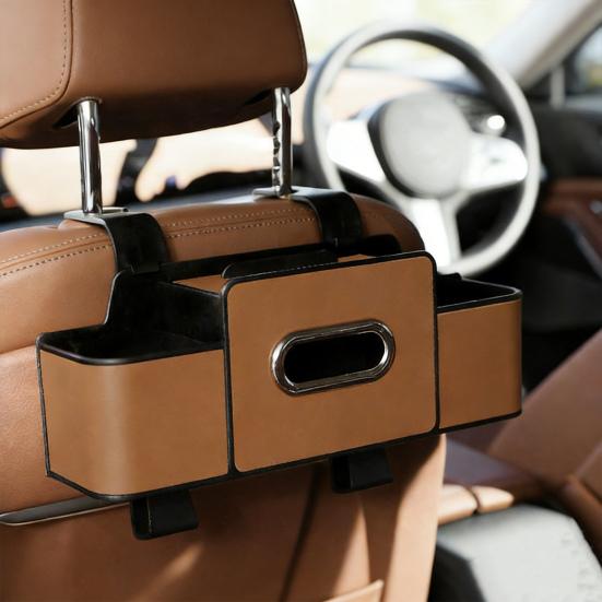 3-in-1 Car Backseat Organizer Multifunctional Back Seat Storage Box with 2 Cup Holders Tissue Box And Hooks for Holding Phones Snacks Drinks Handbags