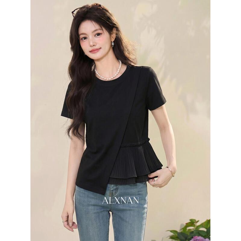 Women s Irregular Splicing Lace T-shirt L