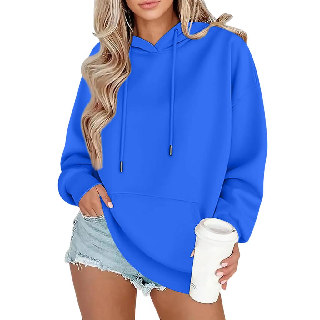Women's Fashion Oversized Drop-Shoulder Long-Sleeved Sweatshirt Solid-Colour Hooded Sweatshirt