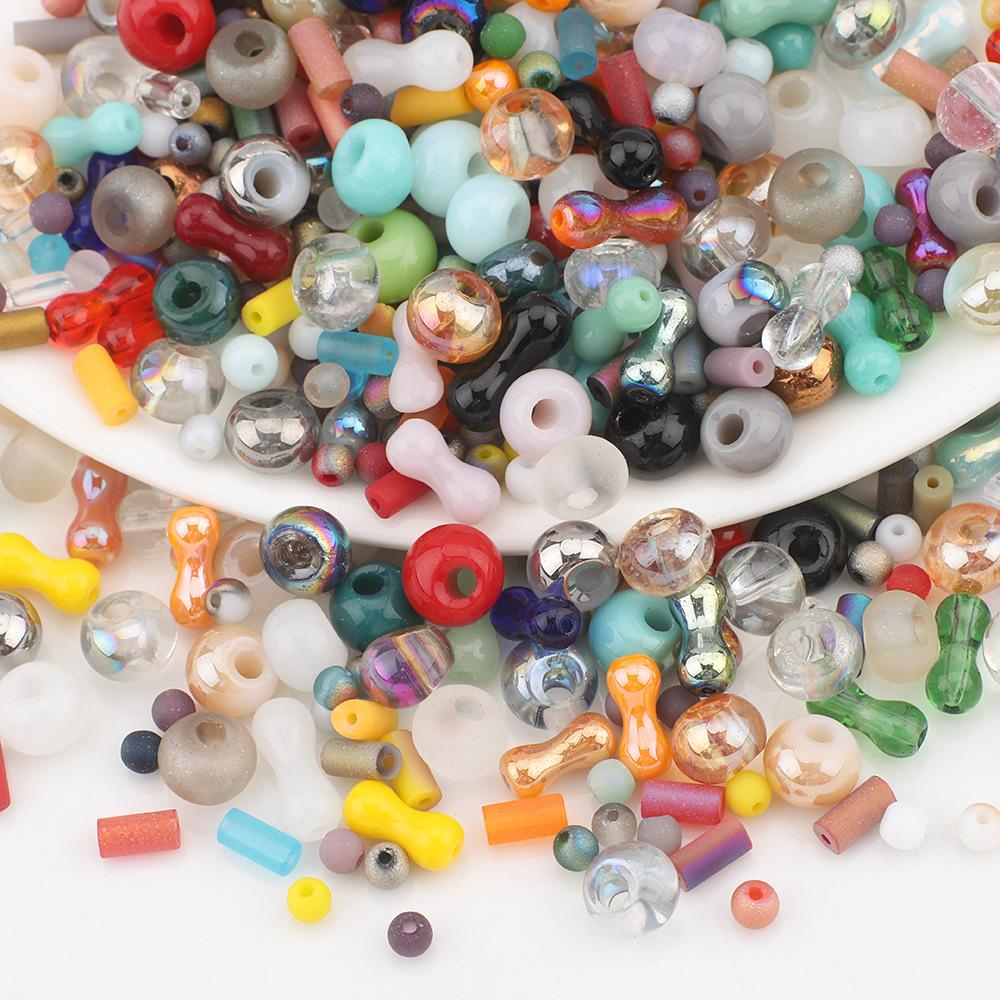 

New product stock multi-size off-hole peanut cut glass loose bead color DIY jewelry accessories partial hole peanut color