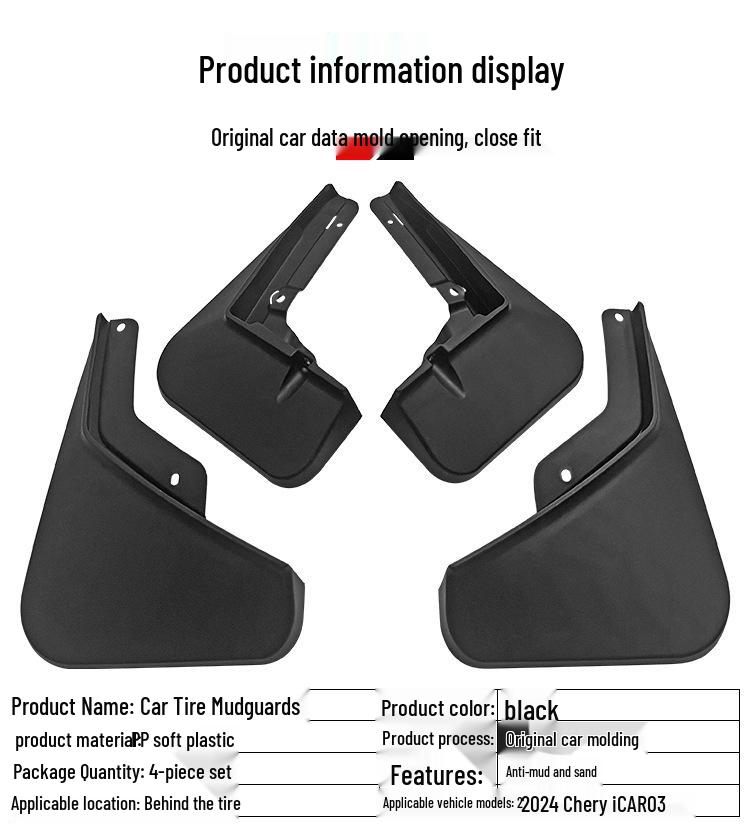 Chery iCAR 03 Front & Rear Tire Mudguards – Soft Rubber Exterior Trim