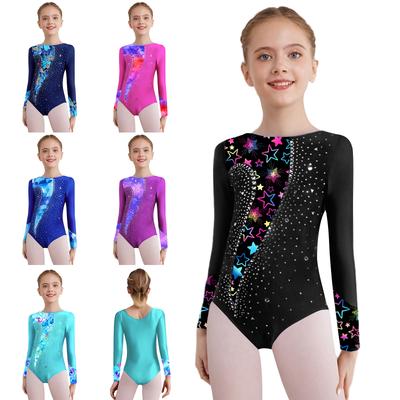 Kids Stage Performance Leotard Girls Gymnastics Dance Costume Rhinestone Patchwork for Competition