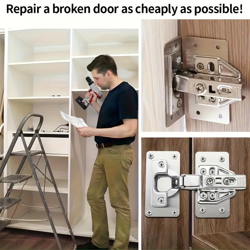 8pcs Cabinet Hinge Repair Plate Kit for Home Kitchen Cabinets and Furniture, Stainless Steel Door Hinge Mounting Plate with Hole