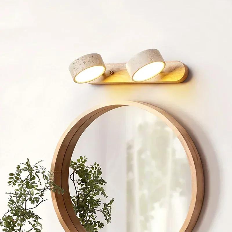 Travertine Wall Light, Wabi-Sabi Style Rotatable LED Lamp, Dimmable Lighting for Bathroom Mirror & Vanity Area