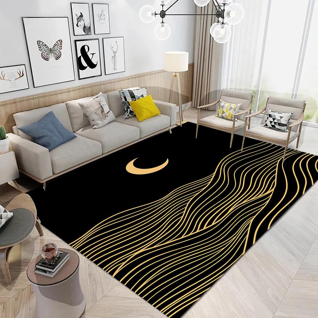 Boho Mid Century Style Area Rug Modern Plant Leaves Carpet Non Slip Abstract Art Floor Mat for Living Room Bathroom Office Decor