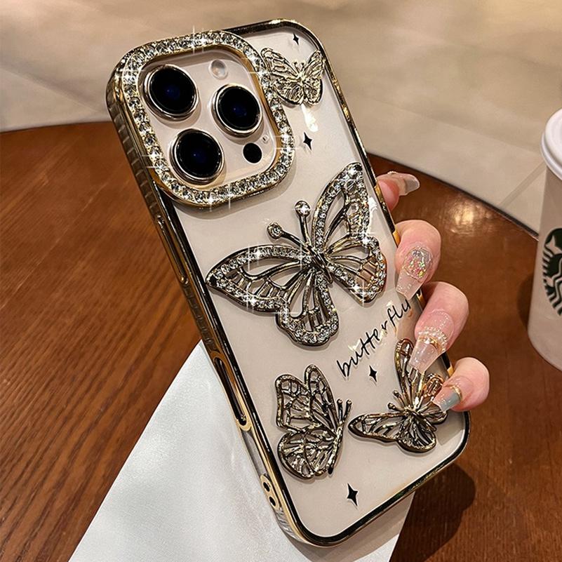 

Women Girl s Diamond Butterfly Case for iPhone 16 17 11 12 13 14 15 Pro Max 16 Plus Air Transparent Plating Soft Silicone Cover For iPhone 16 ProMax