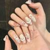 10pcs Handmade Press on Nails French Cat Eye Pink Bow Decor Korean False Nails Wearable Full Cover Ins Almond False Nail Tips