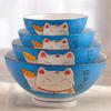Ceramic High Bowl Multi-Sized Colorful Lucky Cat Soup Bowl Salad Bowl Underglaze Kitchen Household Tableware Children's Couple