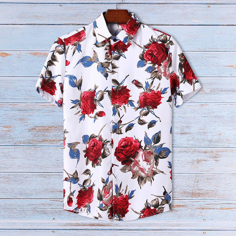 Hawaiian Men S Short-Sleeved Beach Shirt 3D Printed Short-Sleeved Casual Shirt S белый