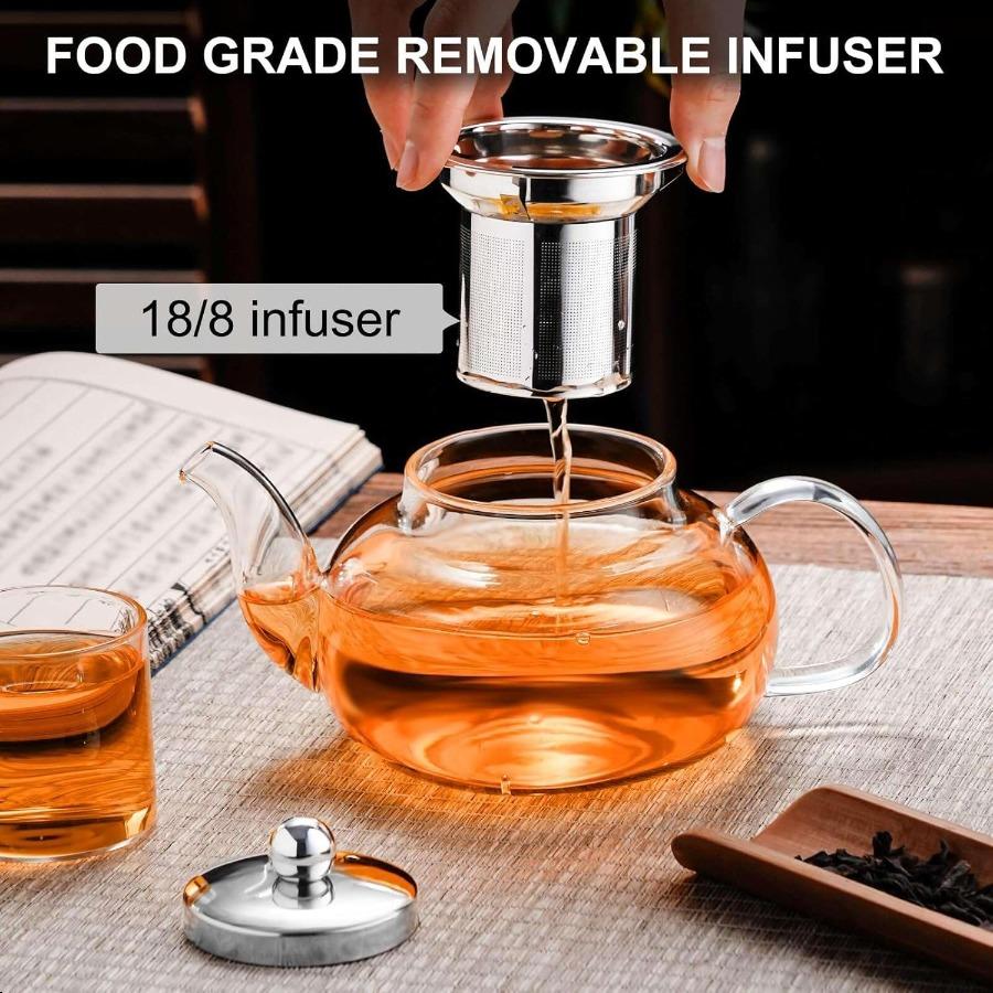 Glass Teapot Stovetop 20 OZ 600ml Tea Pot with Removable 18 8 Stainless Steel Infuser Borosilicate Clear Tea Kettle Teapot Bloo