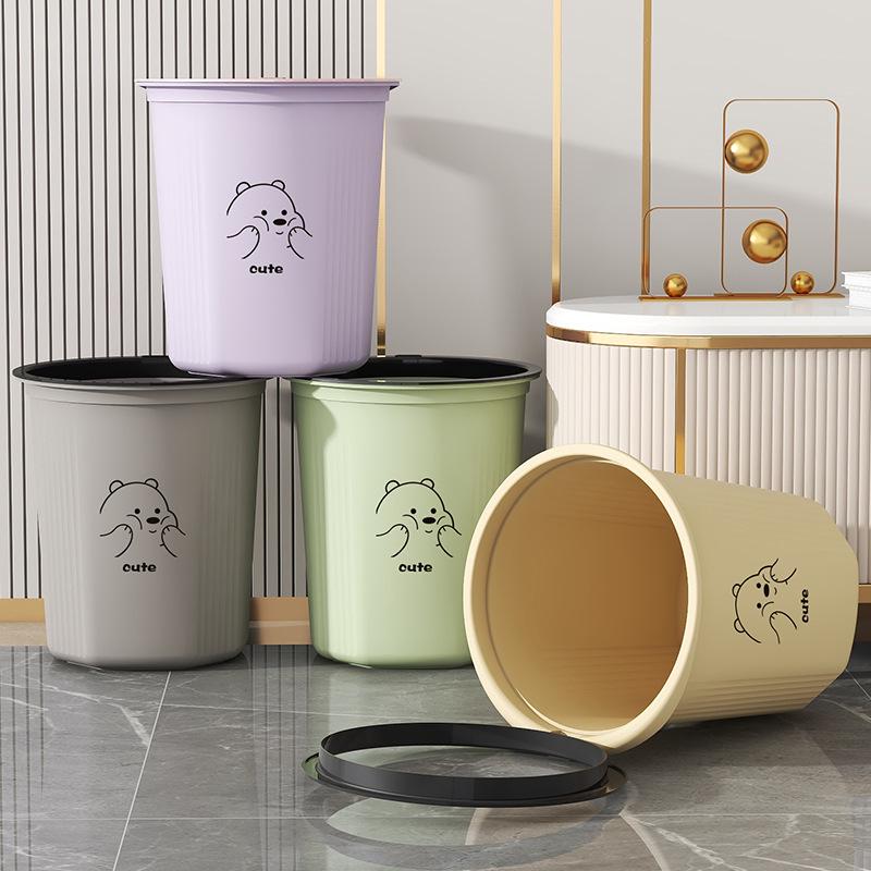 Cartoon Open-Top Trash Can with Rim for Kitchen, Living Room, Bathroom, Dorm - Large Storage Paper Basket