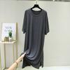 Women's Crew Neck Half Sleeve Midi Dress Loose Fit High Waist Modal Side Split Big Swing Solid Casual Summer Plus Size Long Dress