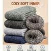 3/5 Pairs Men'S Warm Socks, Thick Towel Mid-Calf Socks, Anti-Cold Snow Boots Socks Elastic Solid Color