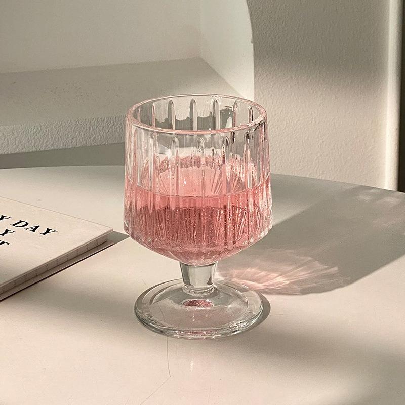 High Aesthetic Value ort Stem Glass Cup Beverage Juice Water Glass Cup Whiskey Glass Ice Cr Cup Vertical Stripes 201-300ml