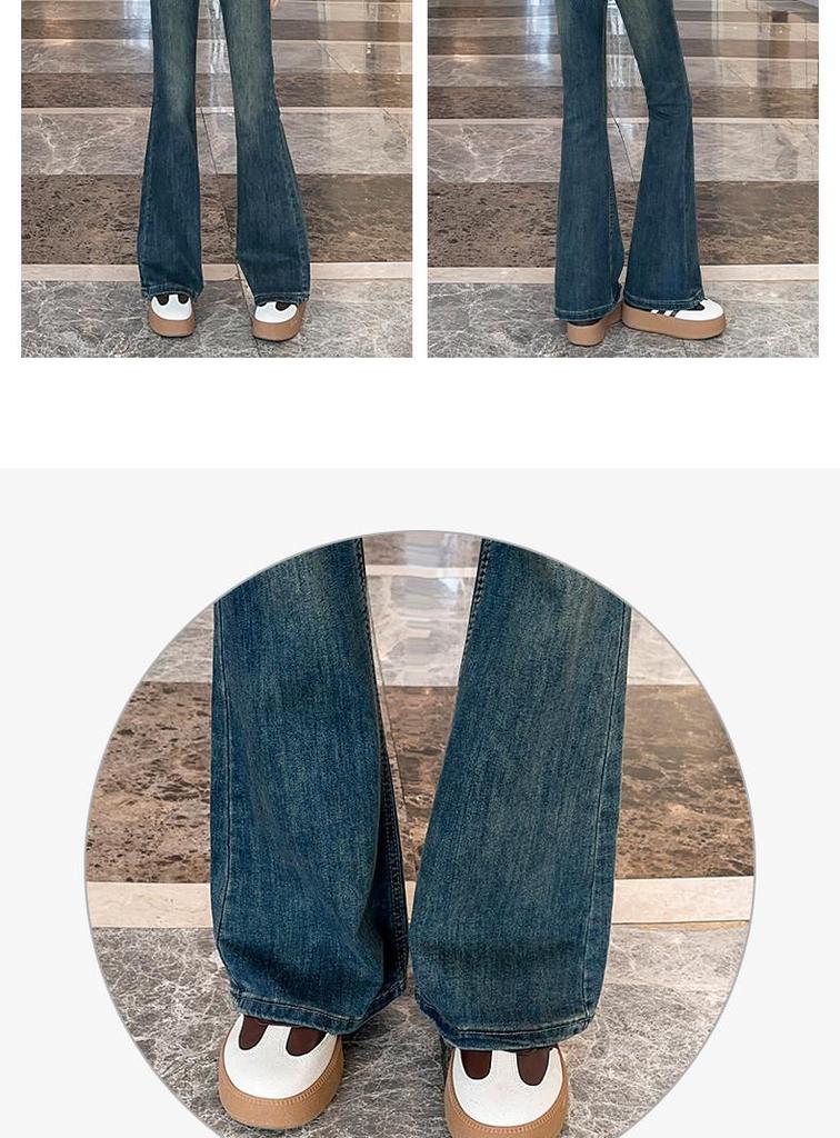 Women's Retro High Waist Fleece-Lined Flare Jeans – Autumn/Winter Slim Mopping Pants