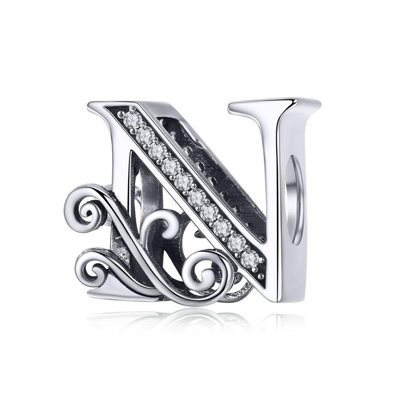 bamoer Funny 925 Silver DIY Letter Alphabet Metal Beads fit for Silver 925 Bracelet Heart Pattern Charms DIY